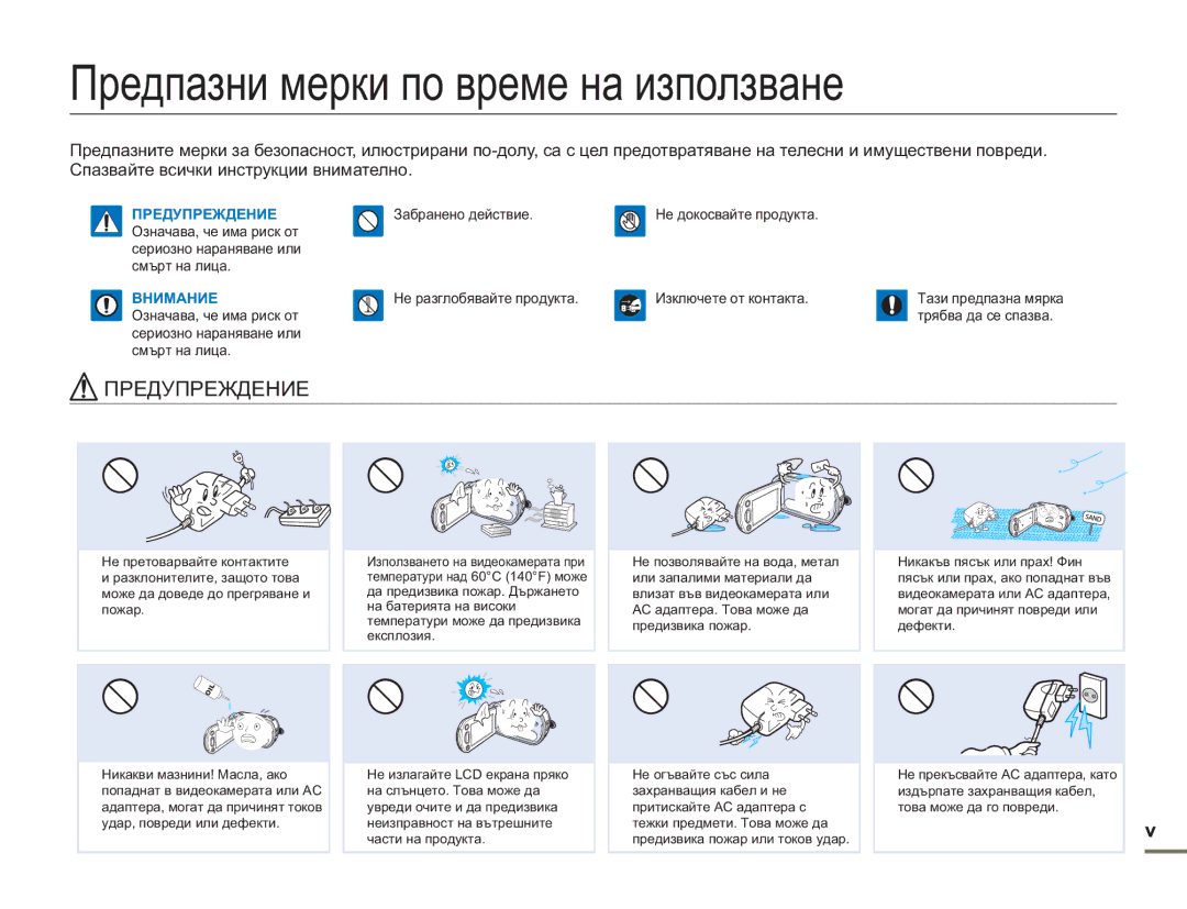 Samsung SMX-F50BP/EDC manual Предпазни мерки по време на използване, Предупреждение 