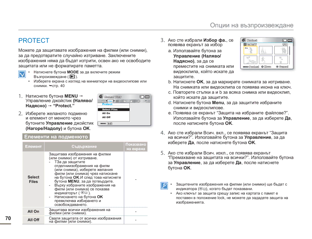 Samsung SMX-F50BP/EDC manual Protect 