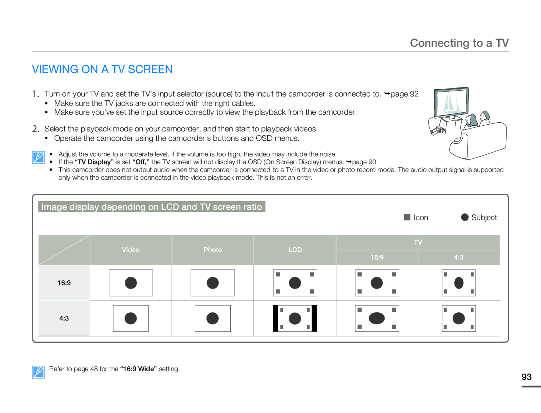 Samsung SMX-F500BN/SMX-F500RN/SMX-F500SN/SMX-F500UN user manual Viewing on a TV Screen, Video Photo, 169 