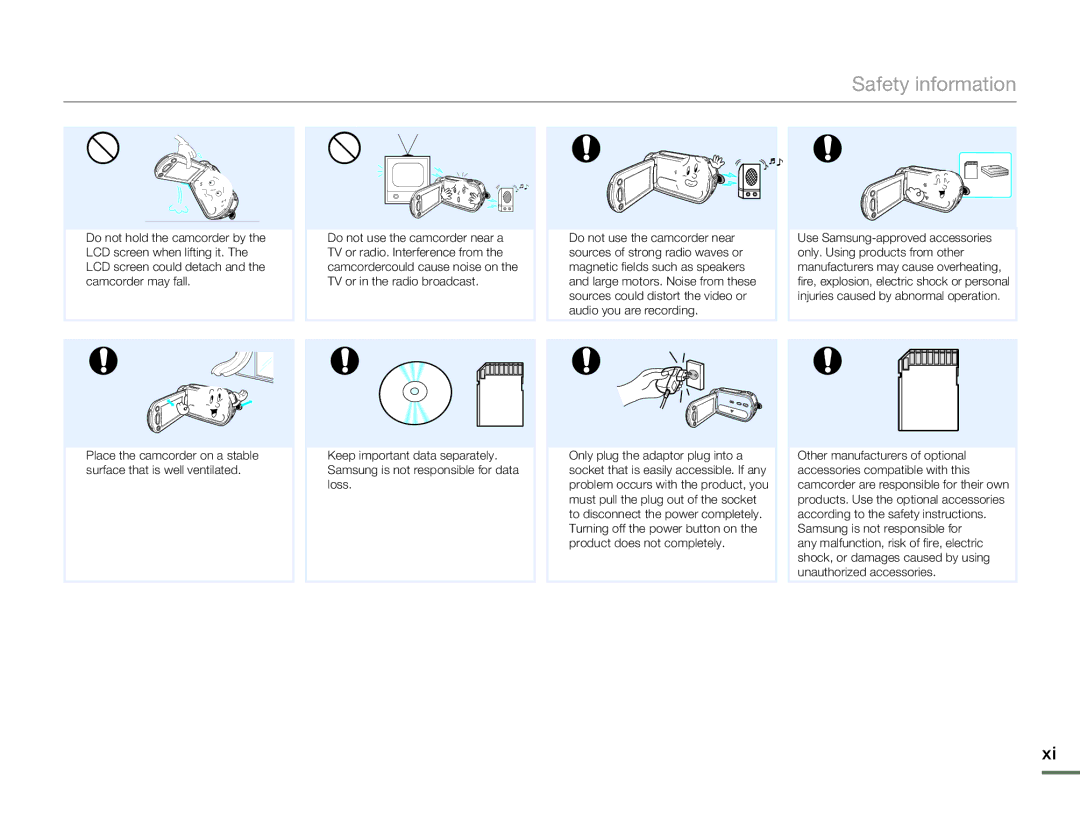 Samsung SMX-F50BN/SMX-F50RN/SMX-F50SN/SMX-F50UN, SMX-F530BN/SMX-F530RN/SMX-F530SN/SMX-F530UN user manual Safety information 