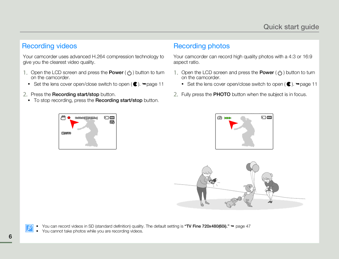 Samsung SMX-F50BN/SMX-F50RN/SMX-F50SN/SMX-F50UN user manual Recording videos, Recording photos 