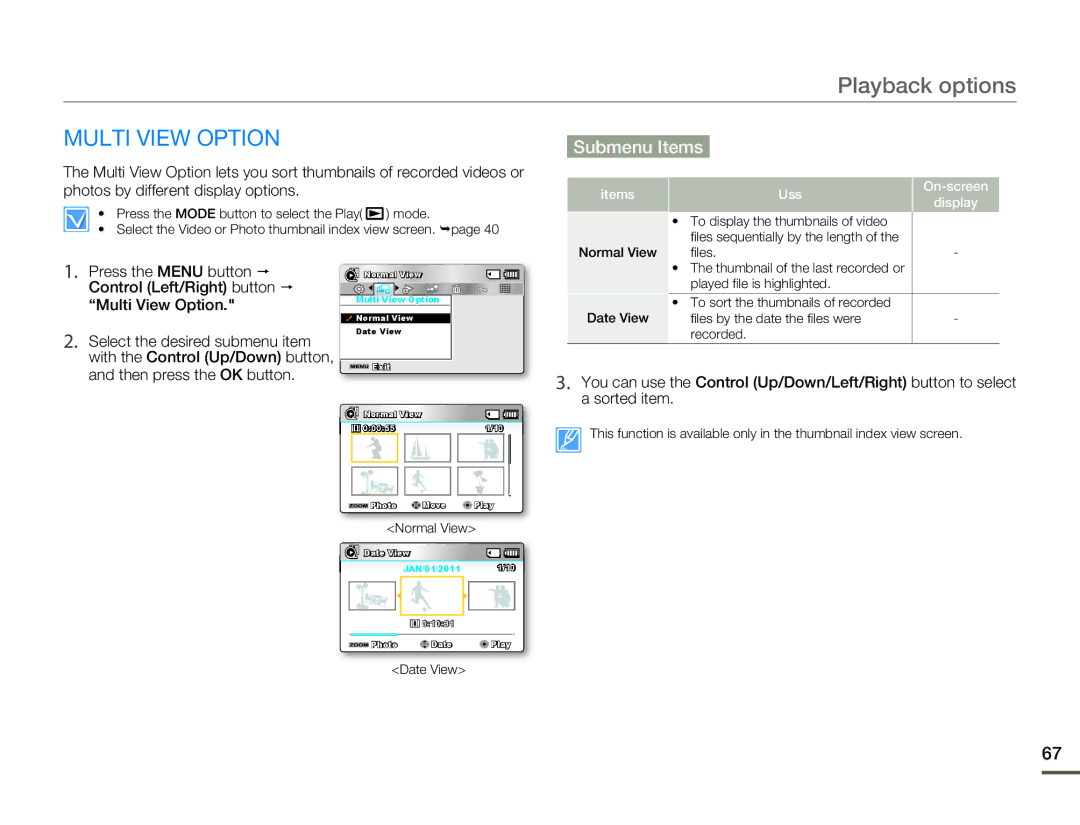 Samsung SMX-F53BN/SMX-F53RN/SMX-F53SN/SMX-F53UN user manual Multi View Option, Uss On-screen Display 