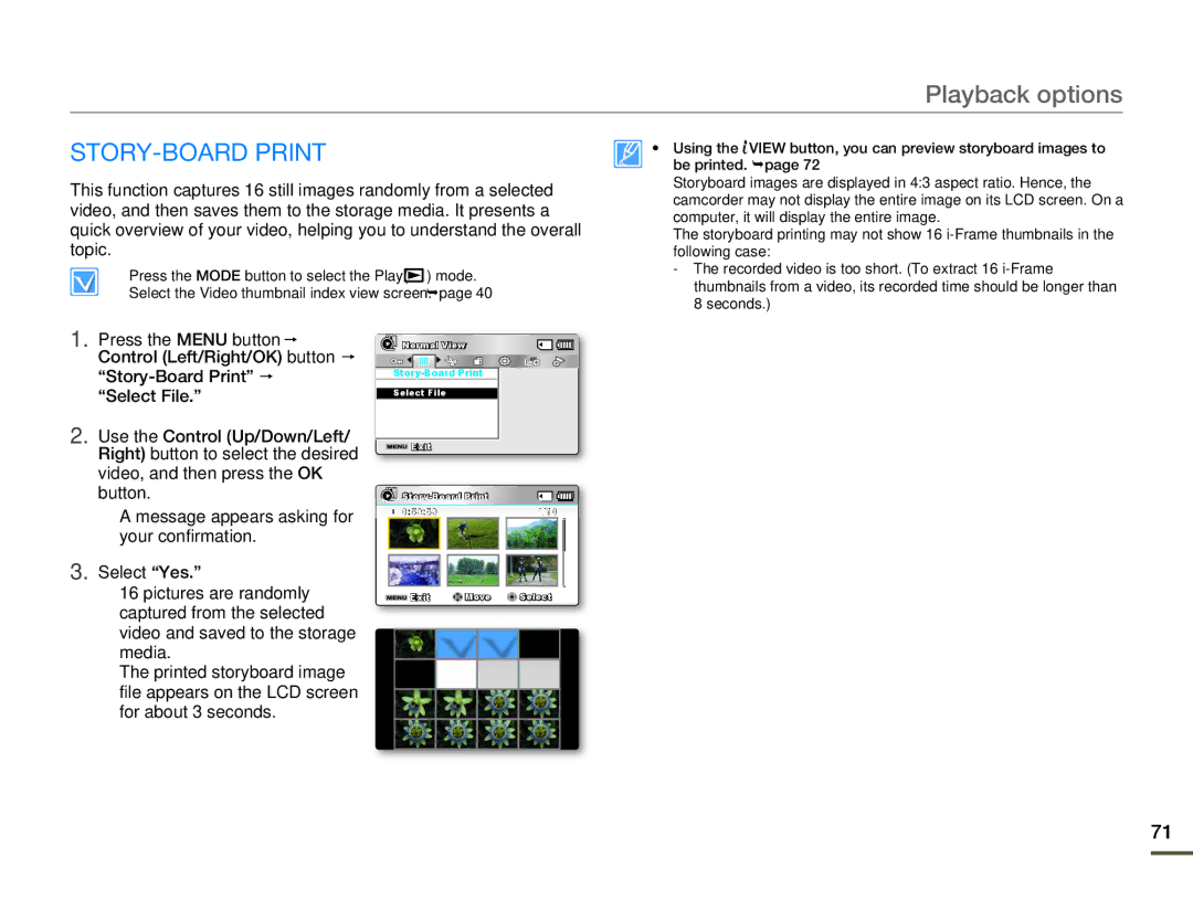 Samsung SMX-F50BN/SMX-F50RN/SMX-F50SN/SMX-F50UN, SMX-F530BN/SMX-F530RN/SMX-F530SN/SMX-F530UN user manual STORY-BOARD Print 