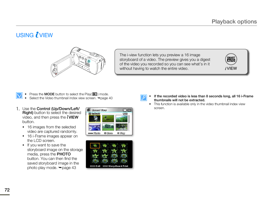 Samsung SMX-F53BN/SMX-F53RN/SMX-F53SN/SMX-F53UN user manual Using View, Frame images appear on the LCD screen 