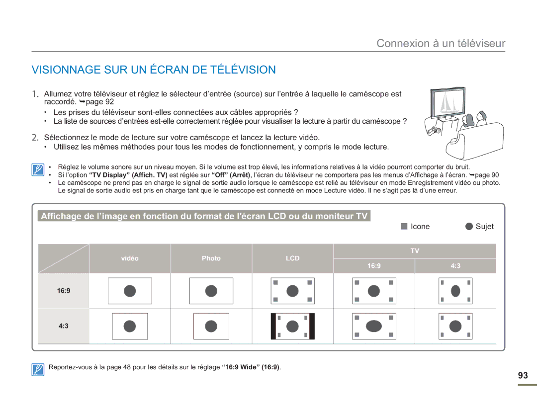 Samsung SMX-F54SP/MEA, SMX-F54RP/MEA, SMX-F50BP/EDC Visionnage SUR UN Écran DE Télévision, Icone Sujet, Vidéo Photo, 169 