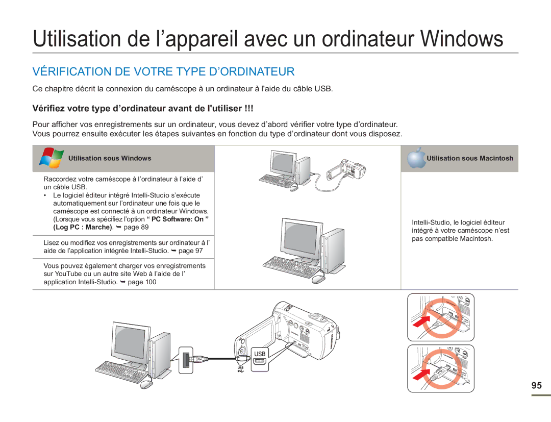 Samsung SMX-F54BP/MEA manual Vérification DE Votre Type D’ORDINATEUR, Vérifiez votre type d’ordinateur avant de lutiliser 