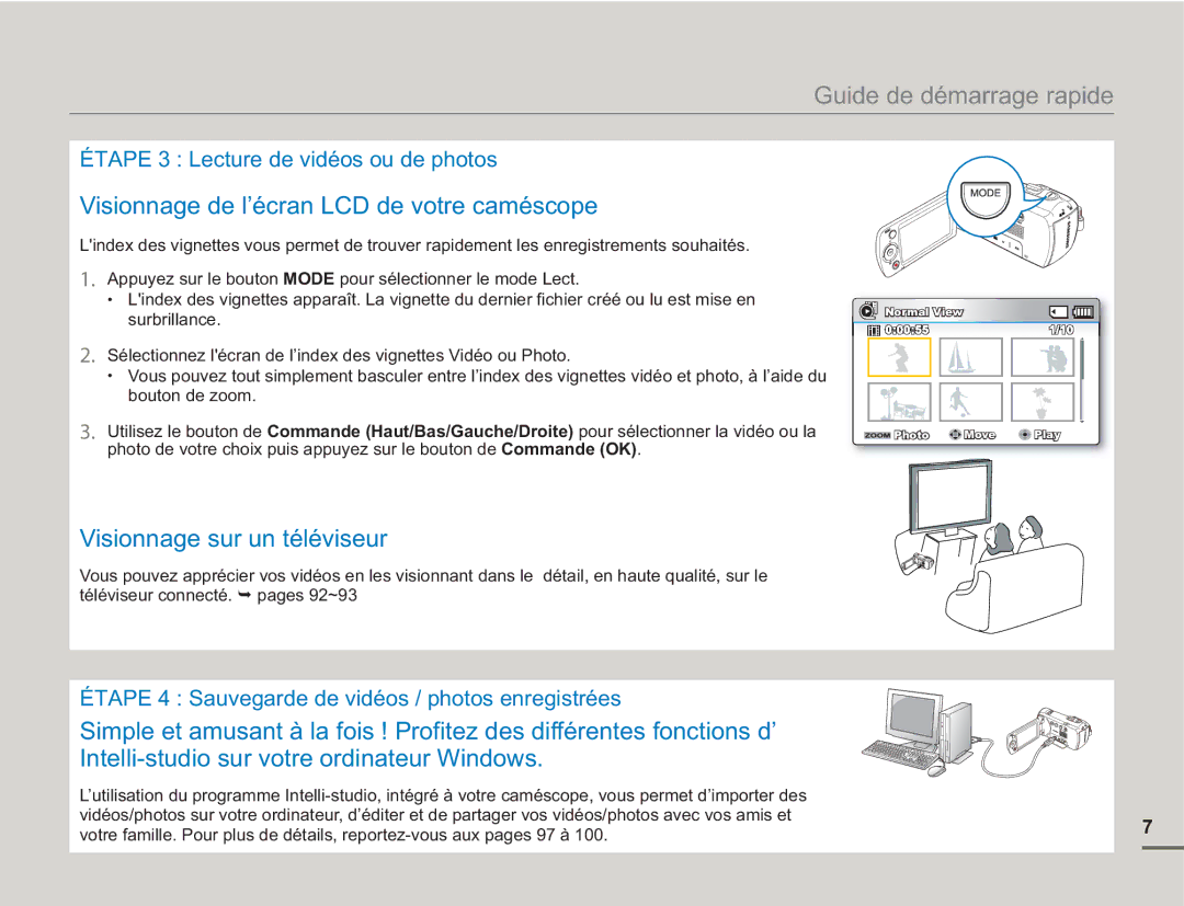 Samsung SMX-F54BP/MEA, SMX-F54RP/MEA manual Visionnage de l’écran LCD de votre caméscope, Visionnage sur un téléviseur 