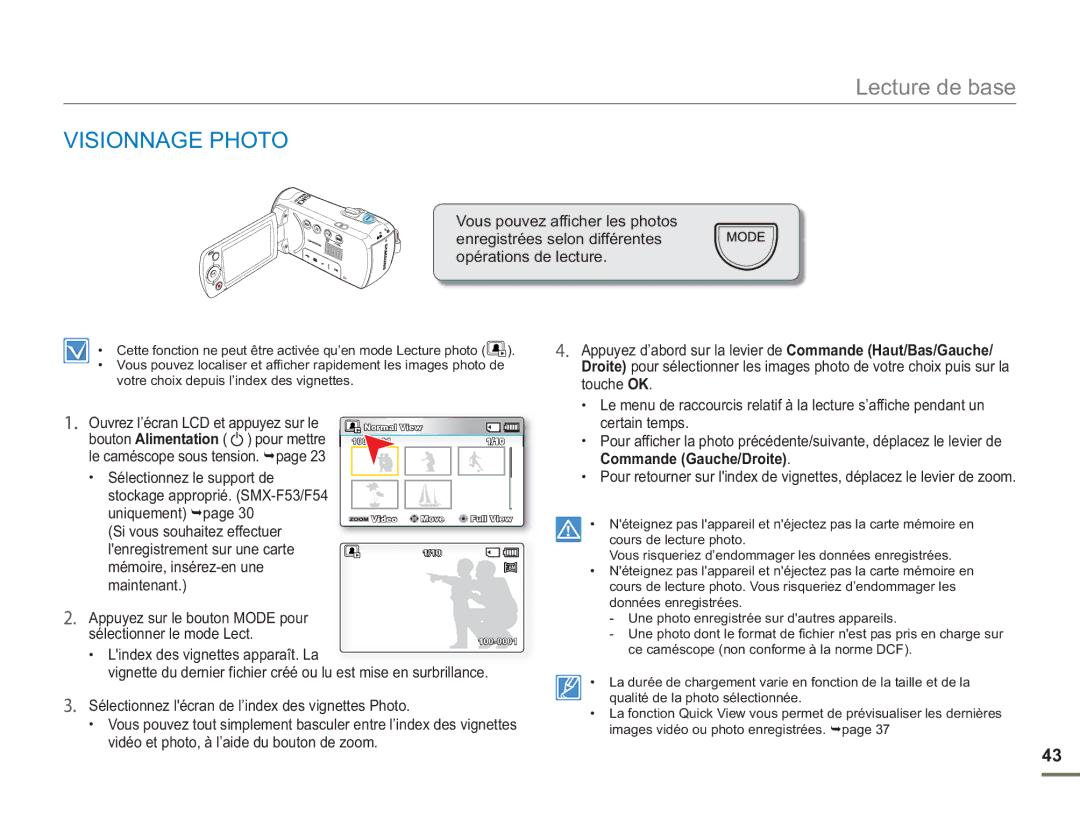 Samsung SMX-F54BP/EDC, SMX-F54RP/MEA, SMX-F50BP/EDC, SMX-F50RP/EDC, SMX-F54SP/MEA, SMX-F500XP/EDC Visionnage Photo, Uniquement 