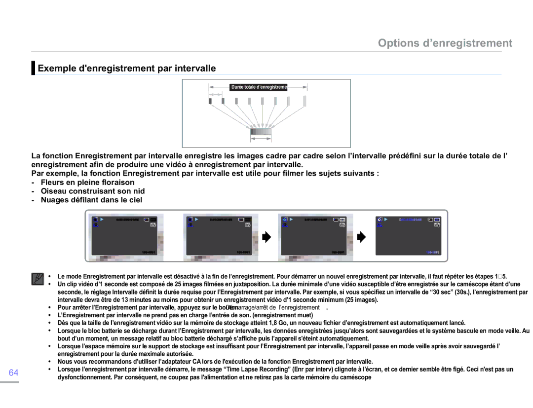 Samsung SMX-F500BP/EDC, SMX-F54RP/MEA, SMX-F50BP/EDC, SMX-F54BP/EDC, SMX-F50RP/EDC Exemple denregistrement par intervalle 