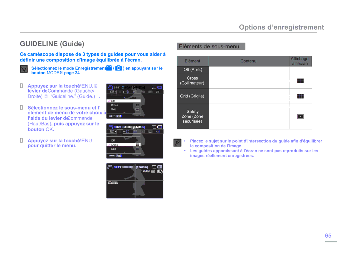 Samsung SMX-F54RP/MEA, SMX-F50BP/EDC, SMX-F54BP/EDC, SMX-F50RP/EDC, SMX-F54SP/MEA Guideline Guide, Droite Guideline. Guide 