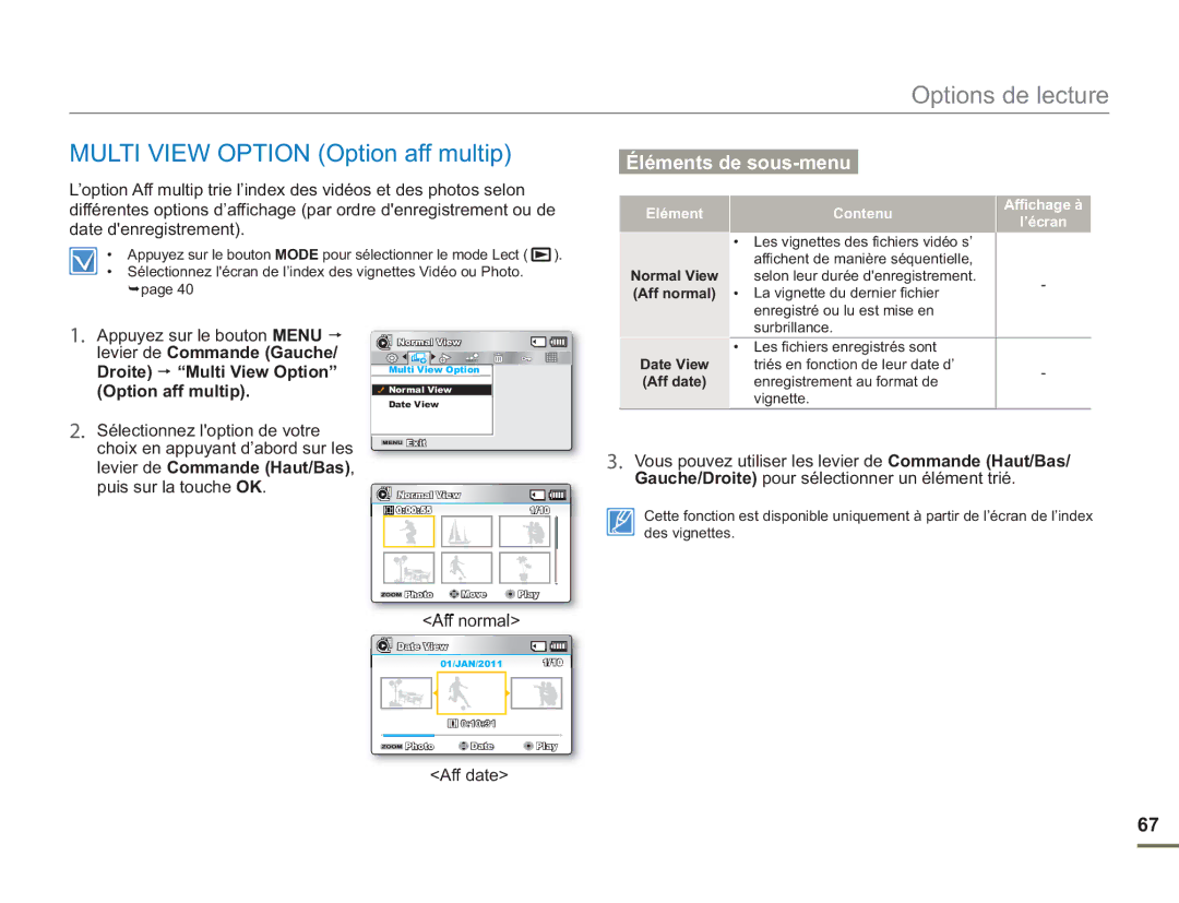 Samsung SMX-F54BP/EDC manual Multi View Option Option aff multip, Appuyez sur le bouton Menu, Sélectionnez loption de votre 