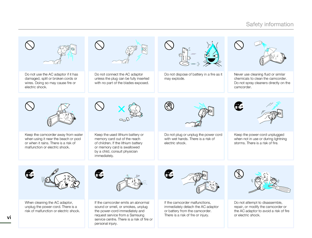 Samsung SMX-F54BP/MEA, SMX-F54RP/MEA, SMX-F50BP/EDC, SMX-F54BP/EDC, SMX-F50RP/EDC, SMX-F54SP/MEA manual Safety information 