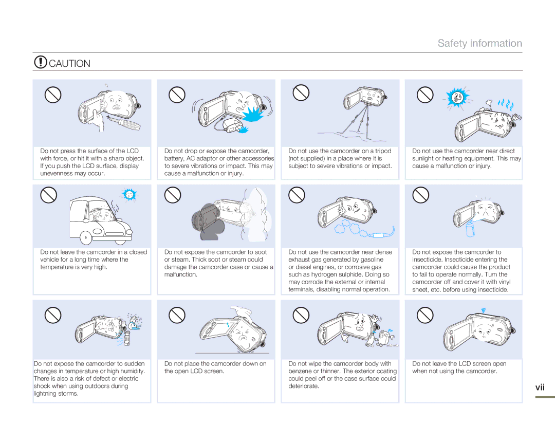 Samsung SMX-F500BP/EDC, SMX-F54RP/MEA, SMX-F50BP/EDC, SMX-F54BP/EDC, SMX-F50RP/EDC, SMX-F54SP/MEA, SMX-F500XP/EDC manual Vii 