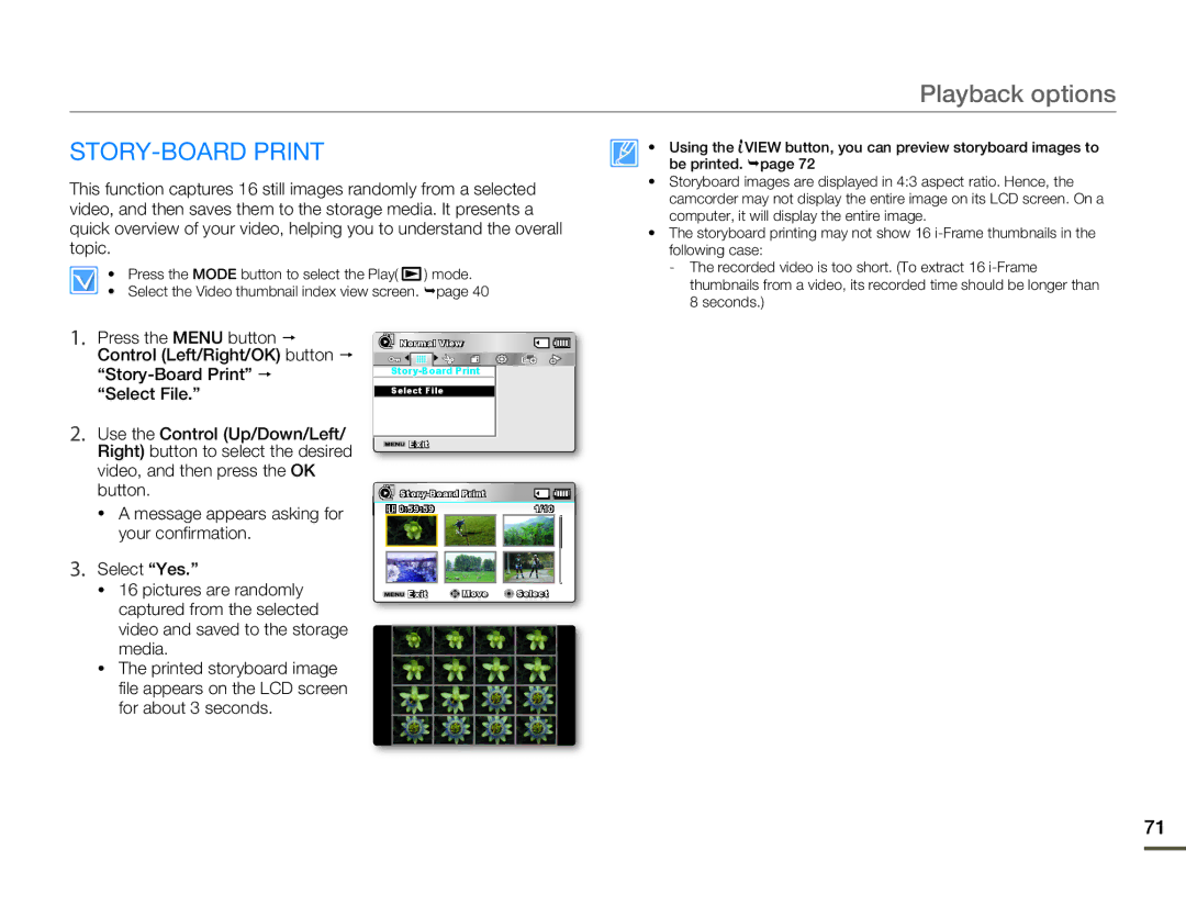 Samsung SMX-F54BP/XEK, SMX-F54RP/MEA, SMX-F50BP/EDC, SMX-F54BP/EDC, SMX-F50RP/EDC, SMX-F54SP/MEA manual STORY-BOARD Print 