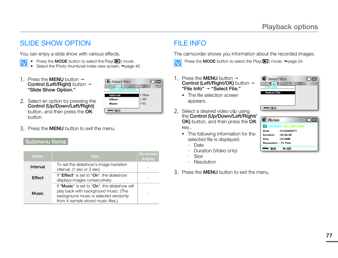 Samsung SMX-F50RP/XIL, SMX-F54RP/MEA, SMX-F50BP/EDC, SMX-F54BP/EDC, SMX-F50RP/EDC, SMX-F54SP/MEA Slide Show Option File Info 