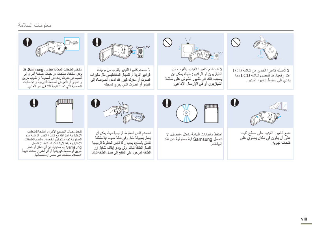 Samsung SMX-F50SP/HAC, SMX-F54SP/MEA, SMX-F54BP/MEA, SMX-F50BP/MEA, SMX-F50BP/SAH, SMX-F53BP/HAC, SMX-F50RP/AAW manual Viii 