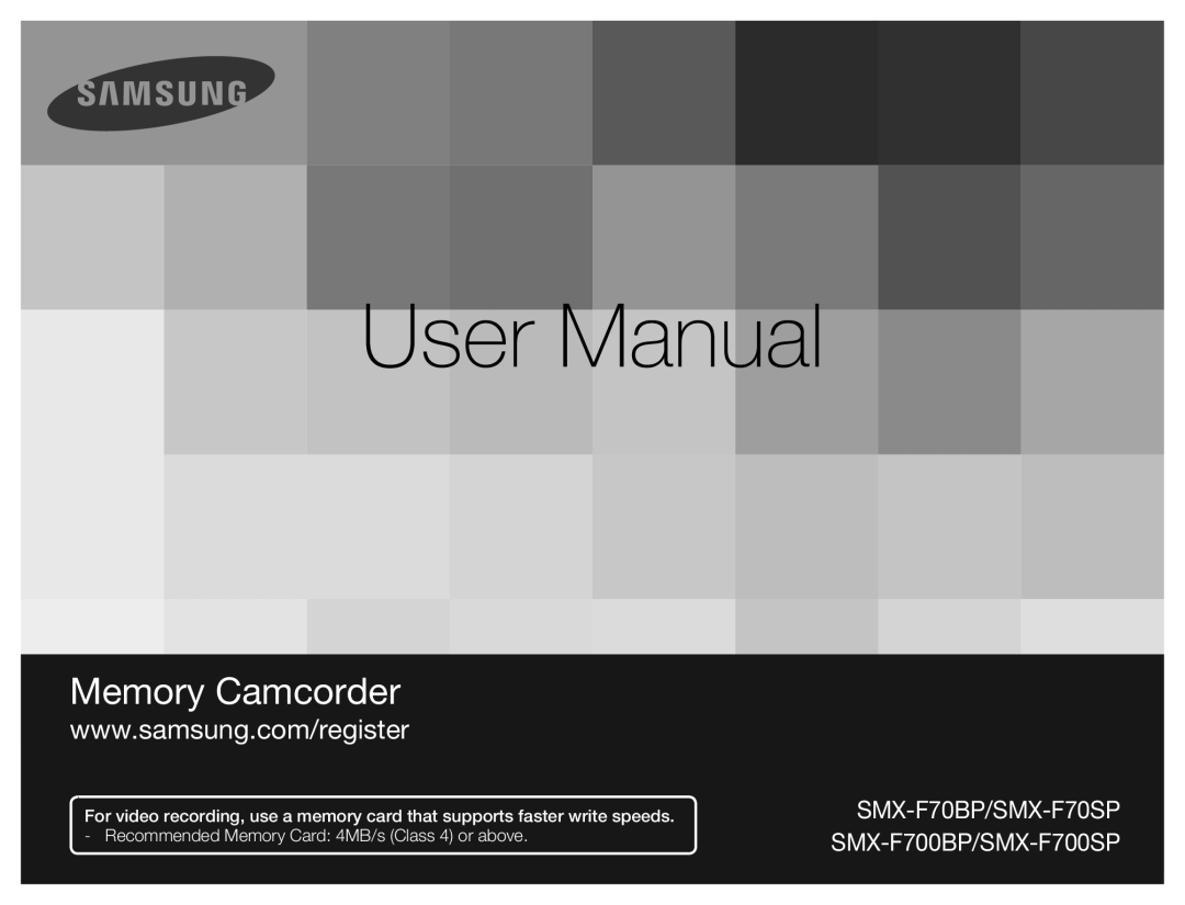 Samsung SMX-F700BP/EDC, SMX-F70BP/EDC, SMX-F70SP/EDC, SMX-F700BP/XSV, SMX-F70BP/XEK, SMX-F700BP/XER manual Memory Camcorder 