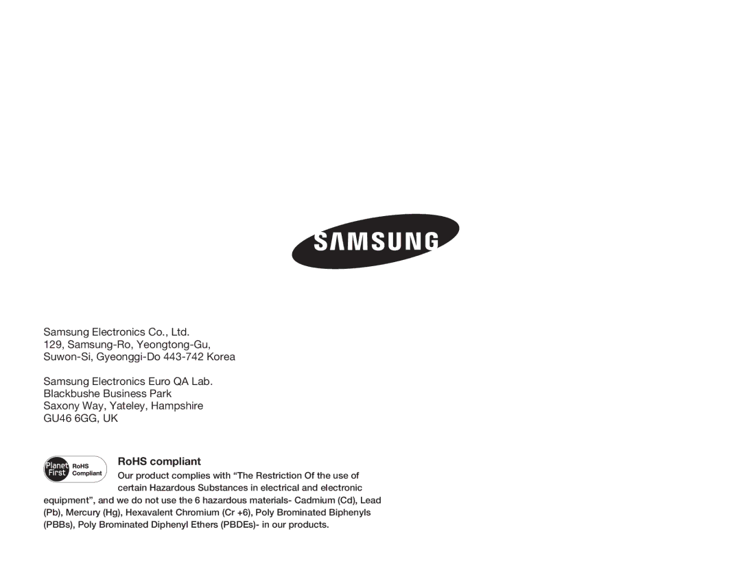 Samsung SMX-F700BP/XER, SMX-F70BP/EDC, SMX-F700BP/EDC, SMX-F70SP/EDC, SMX-F700BP/XSV, SMX-F70BP/XEK manual RoHS compliant 