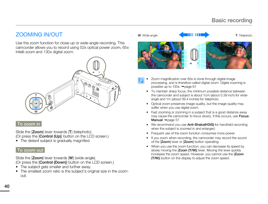 Samsung SMX-F70BP/XEK, SMX-F70BP/EDC, SMX-F700BP/EDC, SMX-F70SP/EDC, SMX-F700BP/XSV manual Zooming IN/OUT, To zoom out 