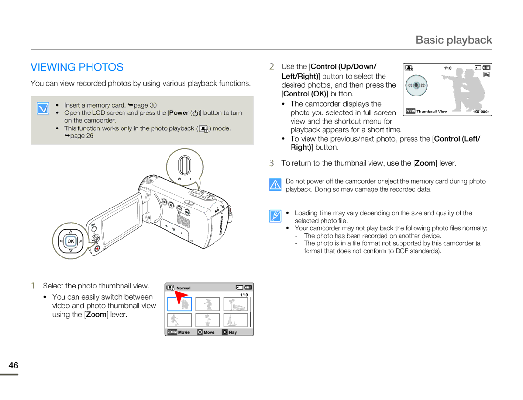 Samsung SMX-F700BP/EDC, SMX-F70BP/EDC, SMX-F70SP/EDC, SMX-F700BP/XSV, SMX-F70BP/XEK Viewing Photos, Use the Control Up/Down 