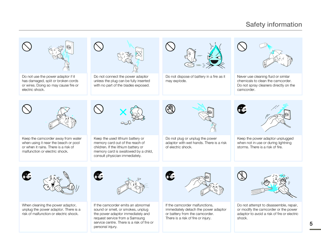 Samsung SMX-F700BP/XER, SMX-F70BP/EDC, SMX-F700BP/EDC, SMX-F70SP/EDC, SMX-F700BP/XSV, SMX-F70BP/XEK manual Safety information 