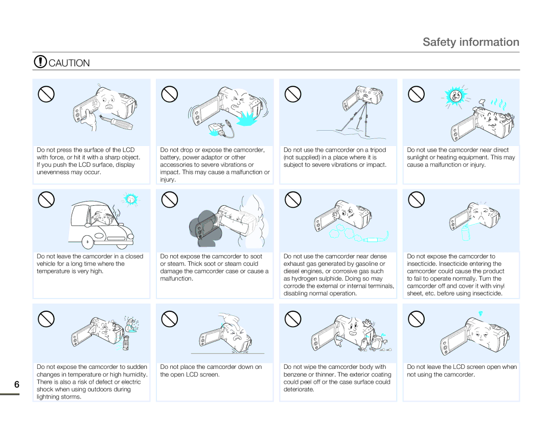 Samsung SMX-F70BP/XER, SMX-F70BP/EDC, SMX-F700BP/EDC, SMX-F70SP/EDC, SMX-F700BP/XSV, SMX-F70BP/XEK manual Safety information 