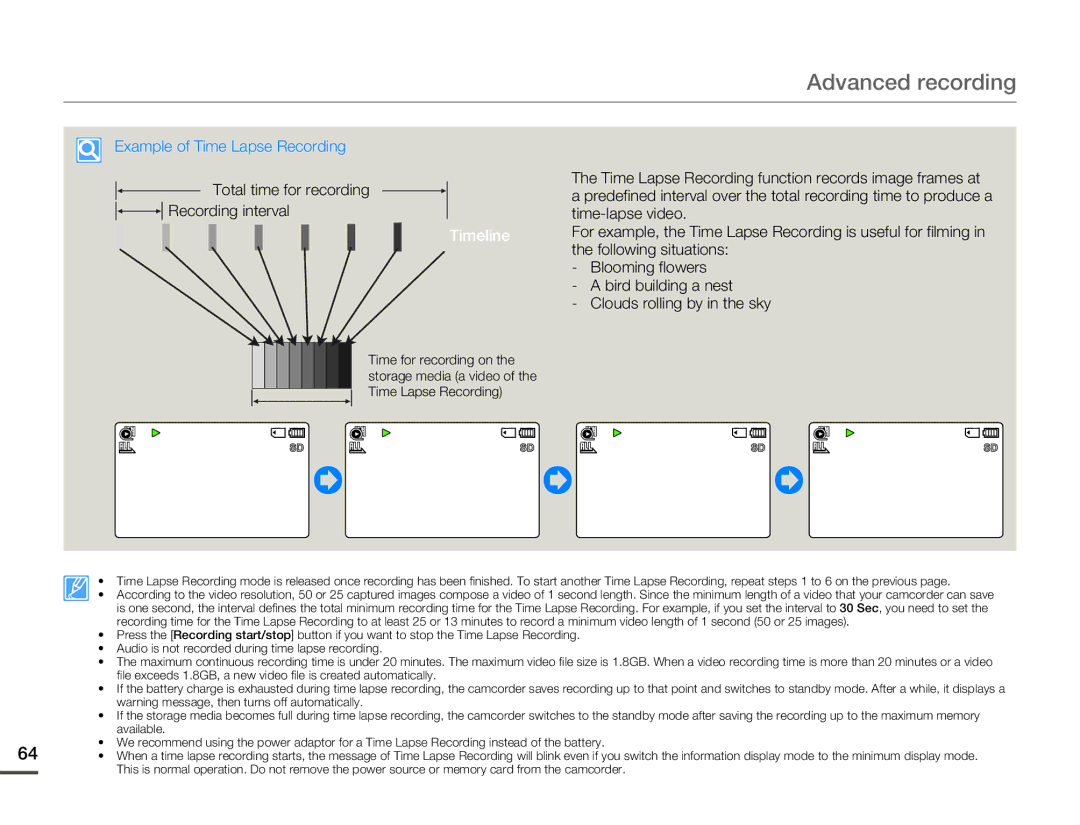 Samsung SMX-F700BP/EDC, SMX-F70BP/EDC manual Example of Time Lapse Recording, Total time for recording Recording interval 