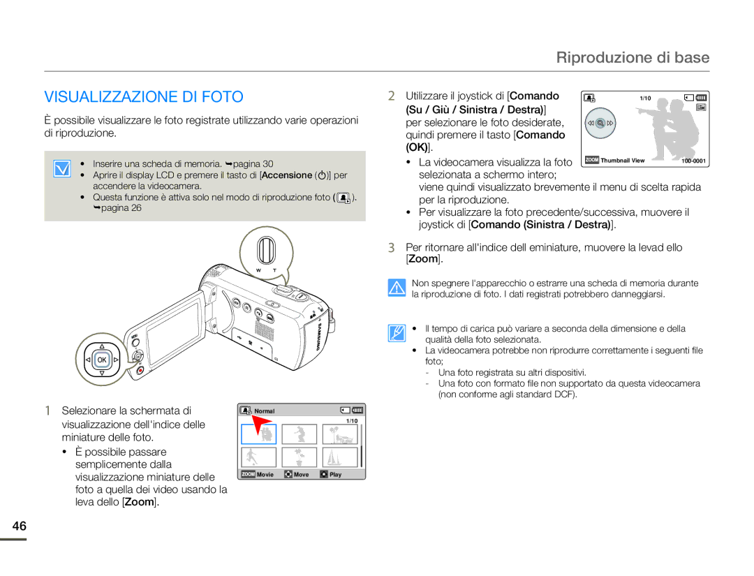 Samsung SMX-F70BP/EDC, SMX-F70SP/EDC manual Visualizzazione DI Foto 