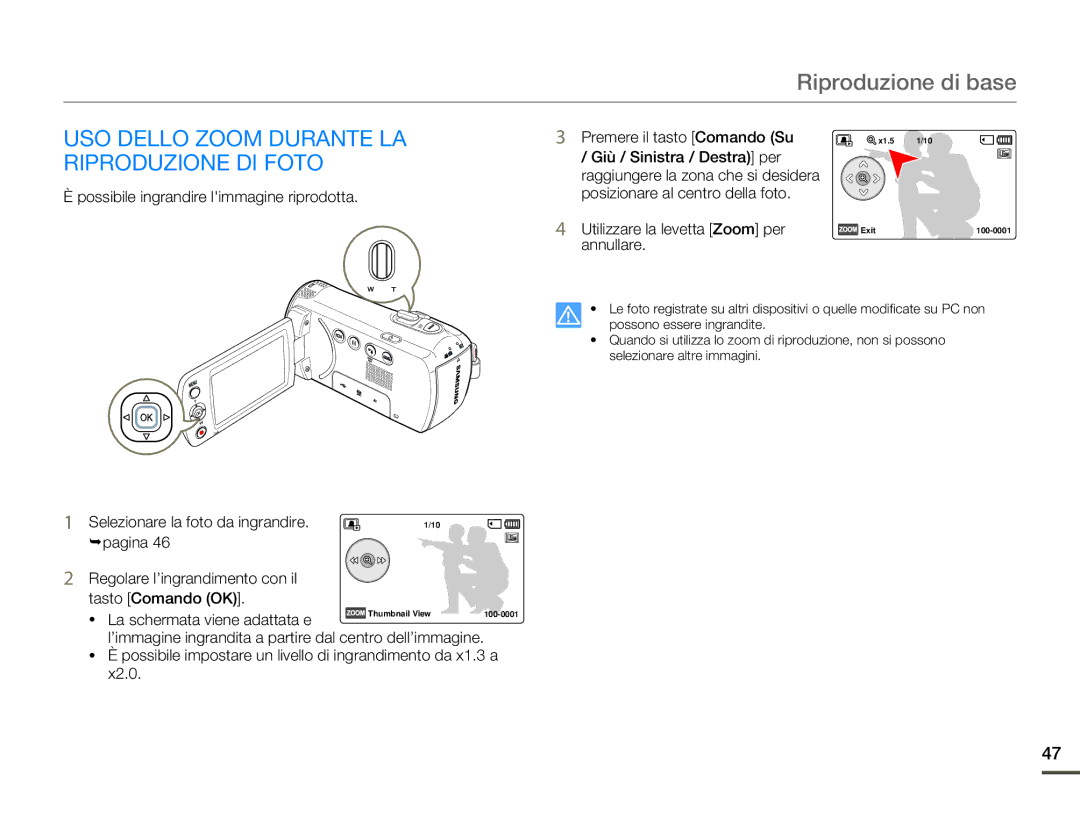 Samsung SMX-F70SP/EDC USO Dello Zoom Durante LA Riproduzione DI Foto, Possibile ingrandire limmagine riprodotta, Annullare 