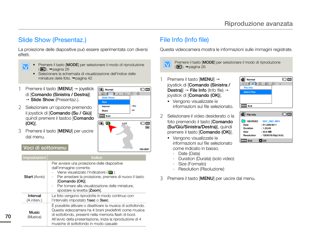 Samsung SMX-F70BP/EDC, SMX-F70SP/EDC manual Slide Show Presentaz, File Info Info file 