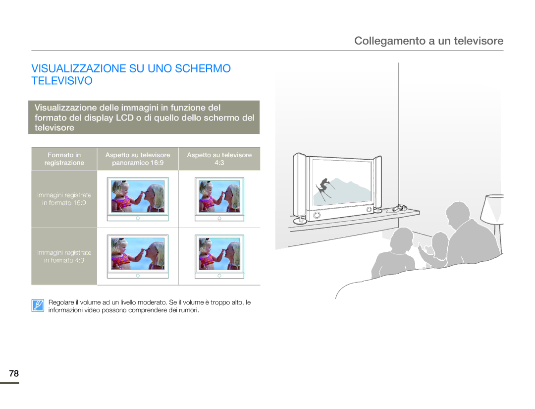 Samsung SMX-F70BP/EDC, SMX-F70SP/EDC manual Collegamento a un televisore, Visualizzazione SU UNO Schermo Televisivo 