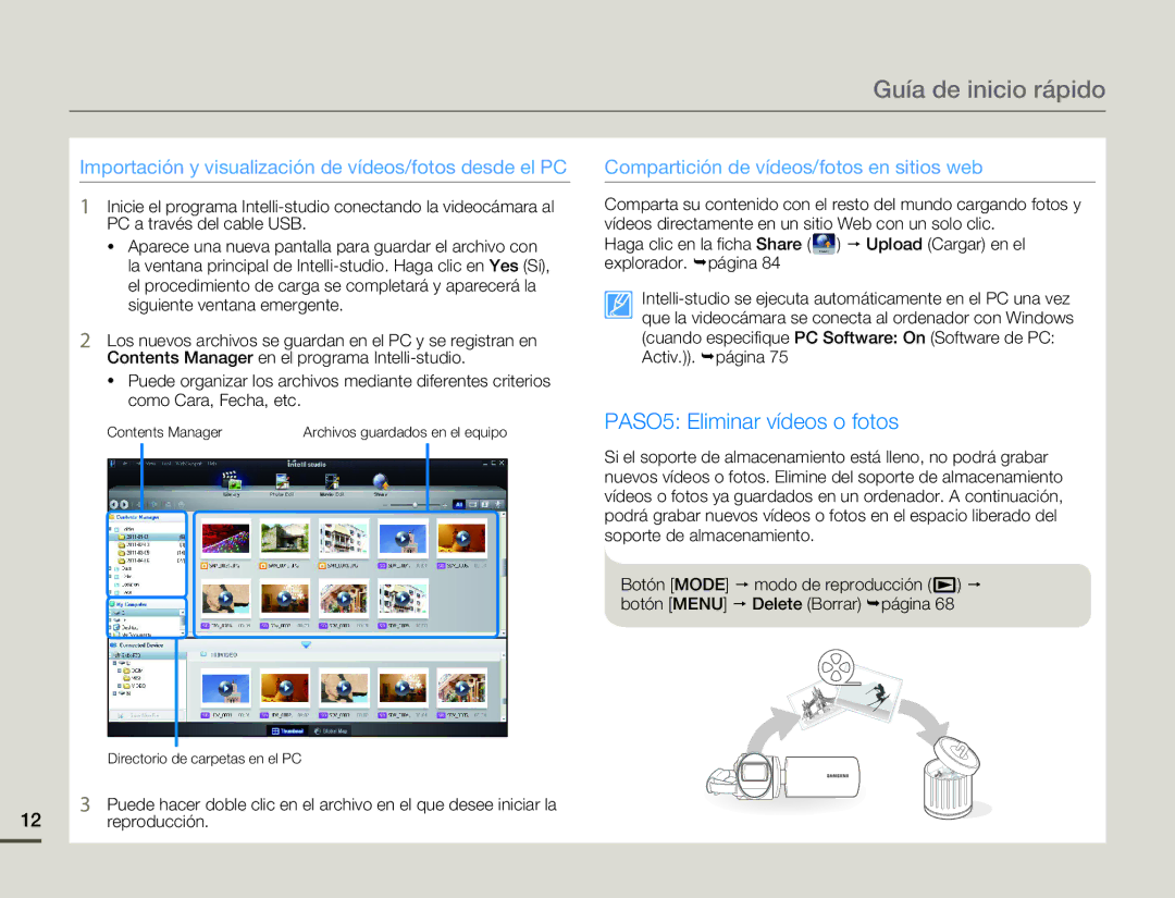 Samsung SMX-F70BP/EDC manual Importación y visualización de vídeos/fotos desde el PC, Activ.. ¬página 