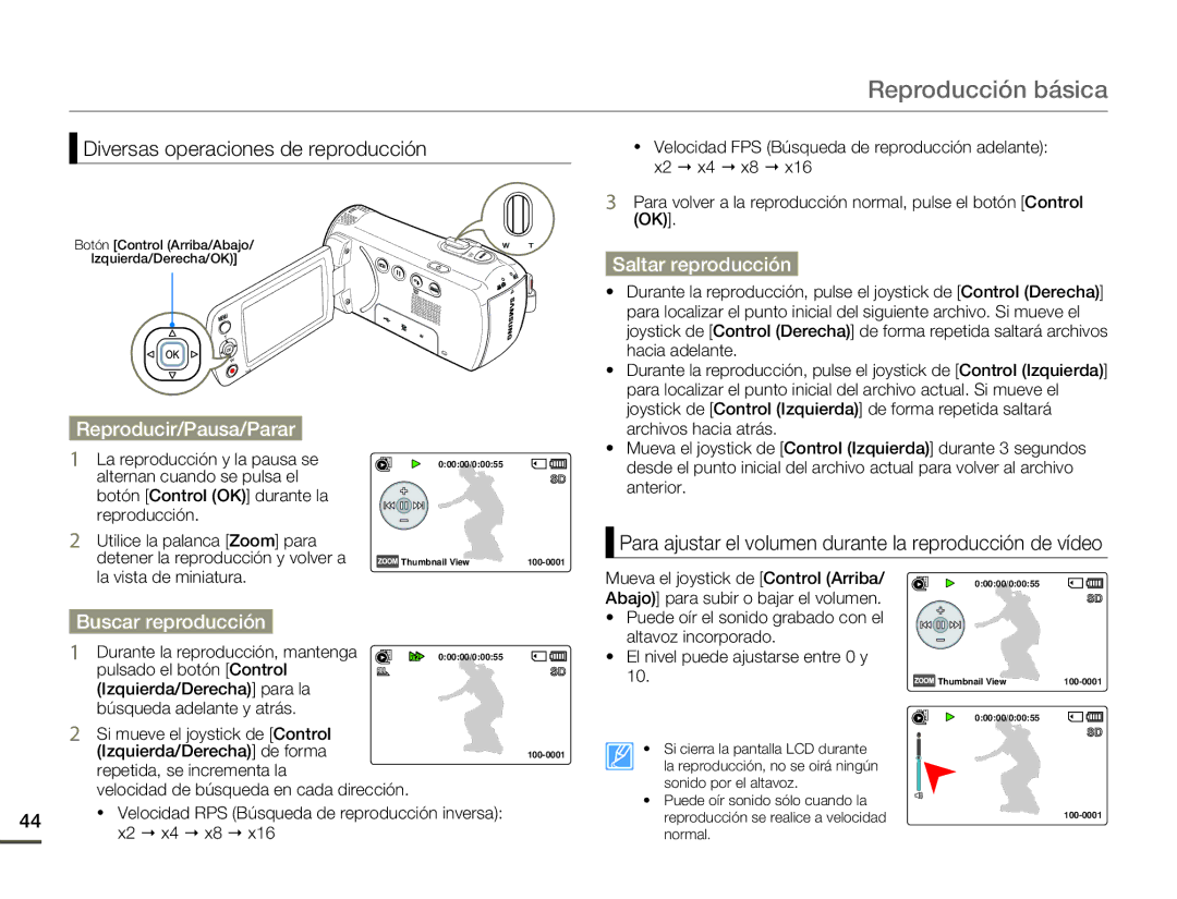 Samsung SMX-F70BP/EDC manual Diversas operaciones de reproducción, Reproducir/Pausa/Parar, Saltar reproducción 