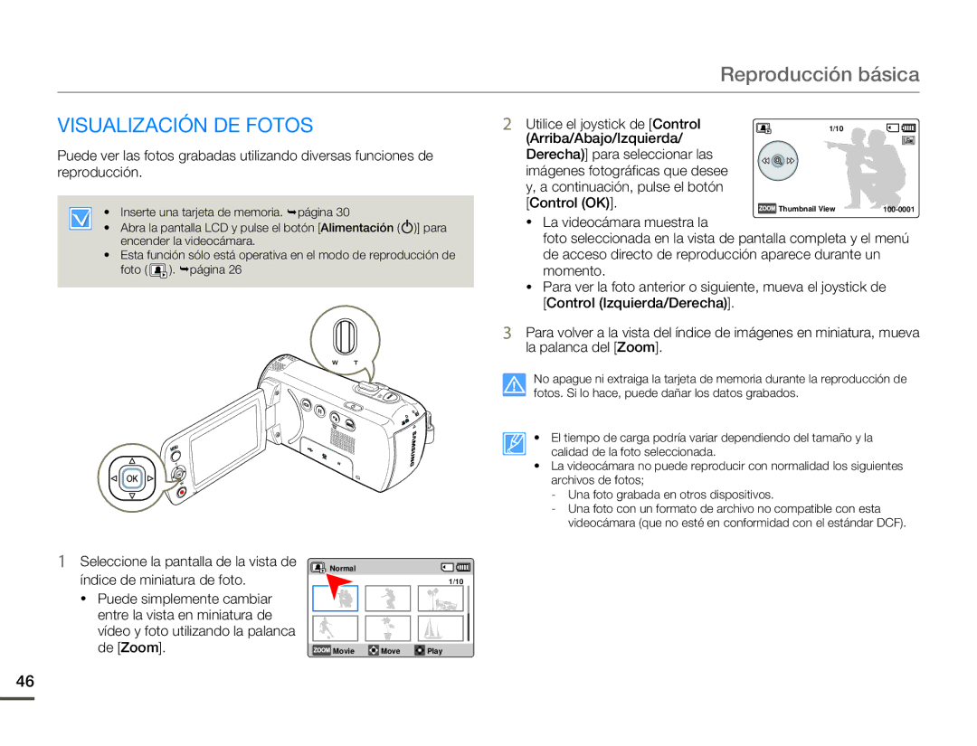 Samsung SMX-F70BP/EDC manual Visualización DE Fotos 