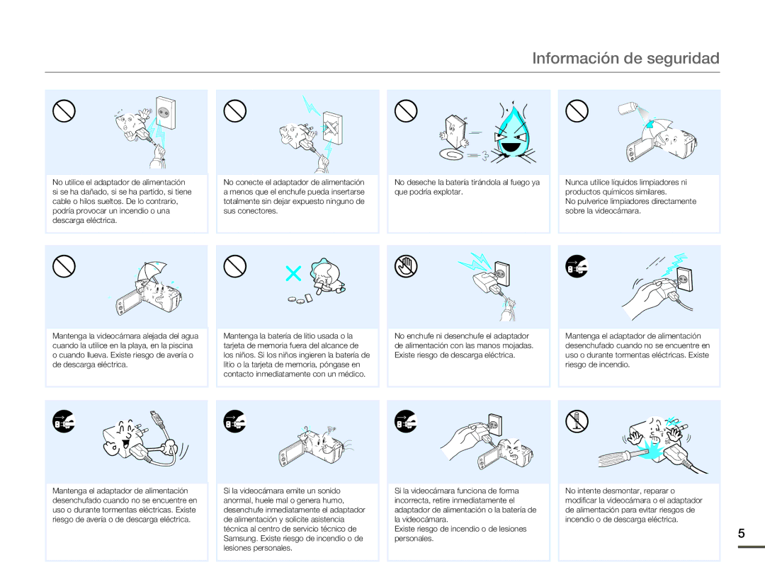 Samsung SMX-F70BP/EDC manual Información de seguridad 