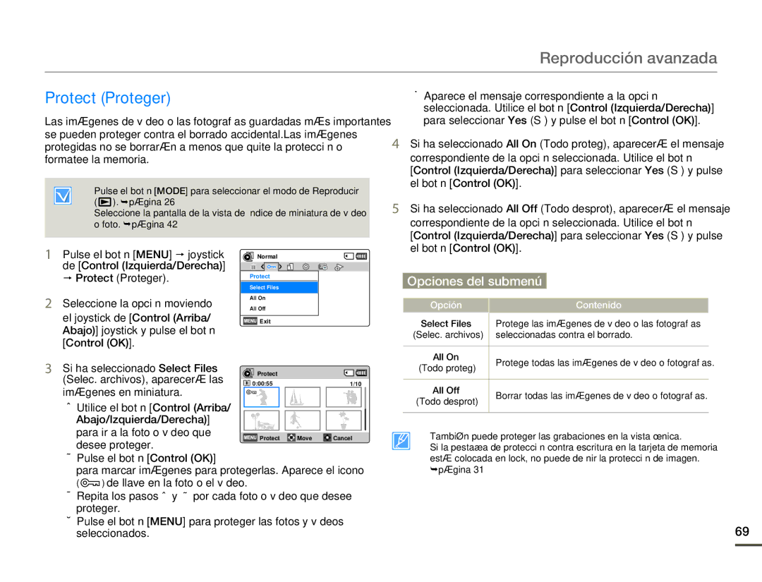 Samsung SMX-F70BP/EDC manual Protect Proteger 