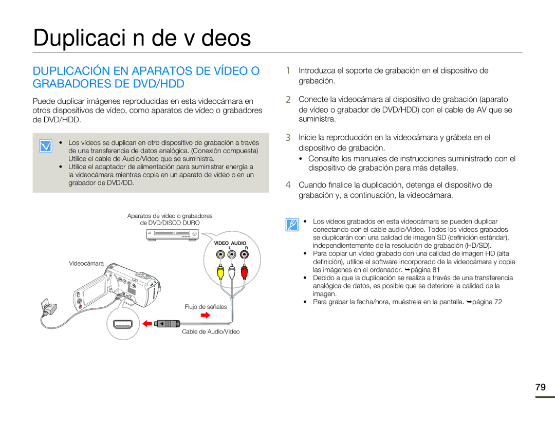 Samsung SMX-F70BP/EDC manual Duplicación de vídeos, Duplicación EN Aparatos DE Vídeo O Grabadores DE DVD/HDD 