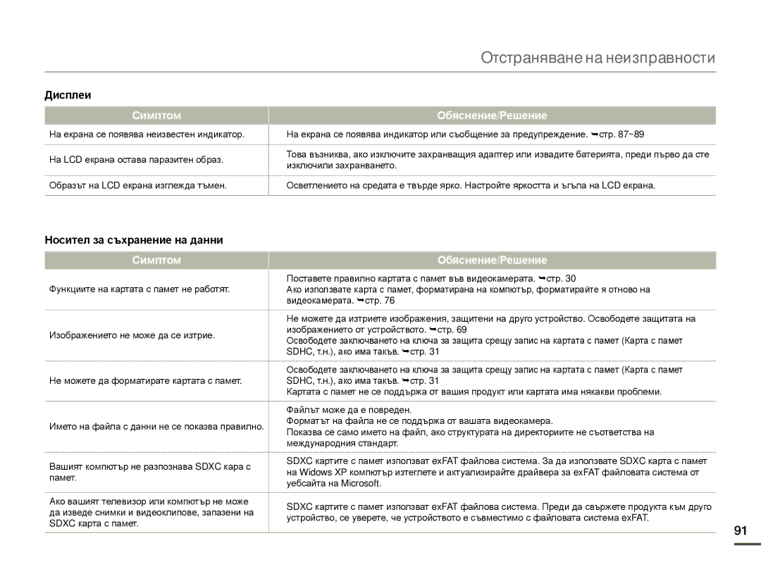 Samsung SMX-F70BP/EDC manual Носител за съхранение на данни 