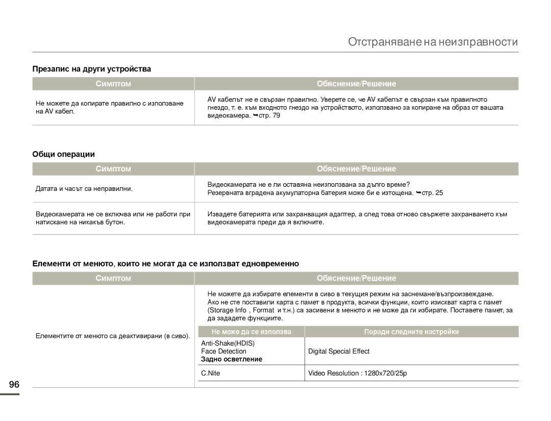 Samsung SMX-F70BP/EDC manual Презапис на други устройства, Общи операции, Не може да се използва Поради следните настройки 