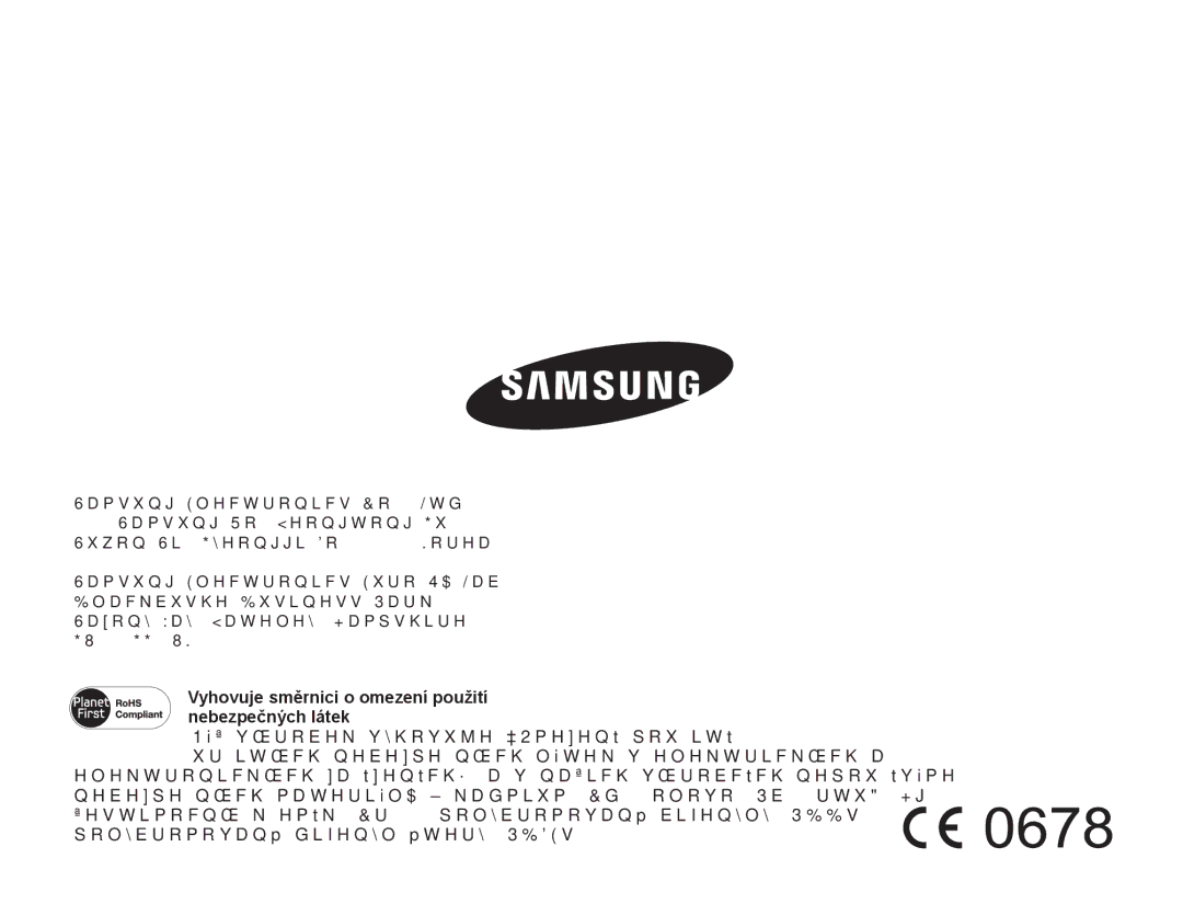 Samsung SMX-F70BP/EDC manual Vyhovuje směrnici o omezení použití nebezpečných látek 