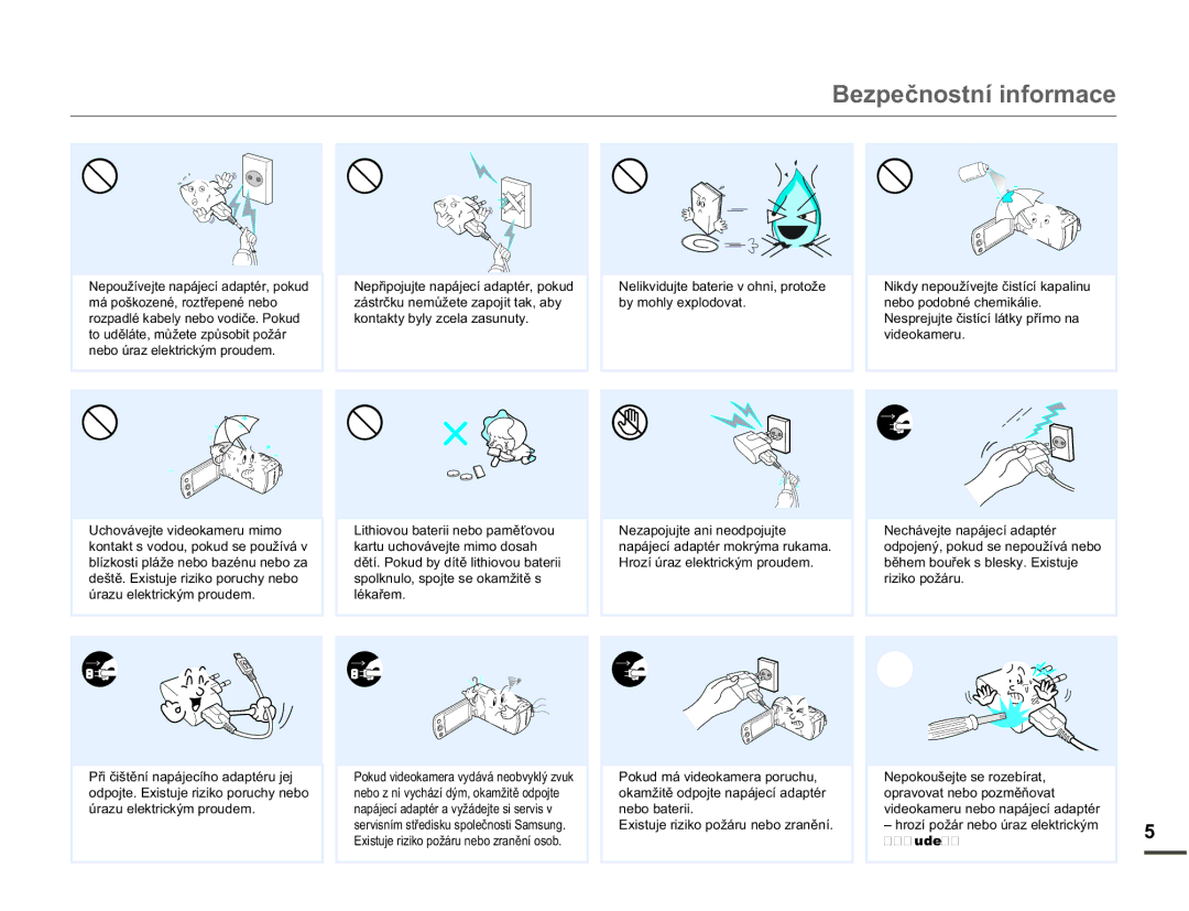 Samsung SMX-F70BP/EDC manual PiSRãNRHQpURWĜHSHQpQHER, QHER~UDHOHNWULFNêPSURXGHP 8FKRYiYHMWHYLGHRNDPHUXPLPR 