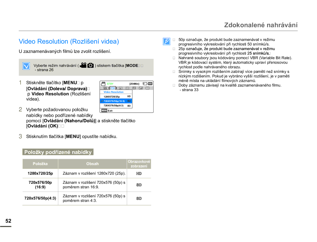 Samsung SMX-F70BP/EDC =GRNRQDOHQpQDKUiYiQt, 9LGHR5HVROXWLRQ5ROLãHQtYLGHD, DQDPHQiYDQêFKILOPĤOHYROLWUROLãHQt 