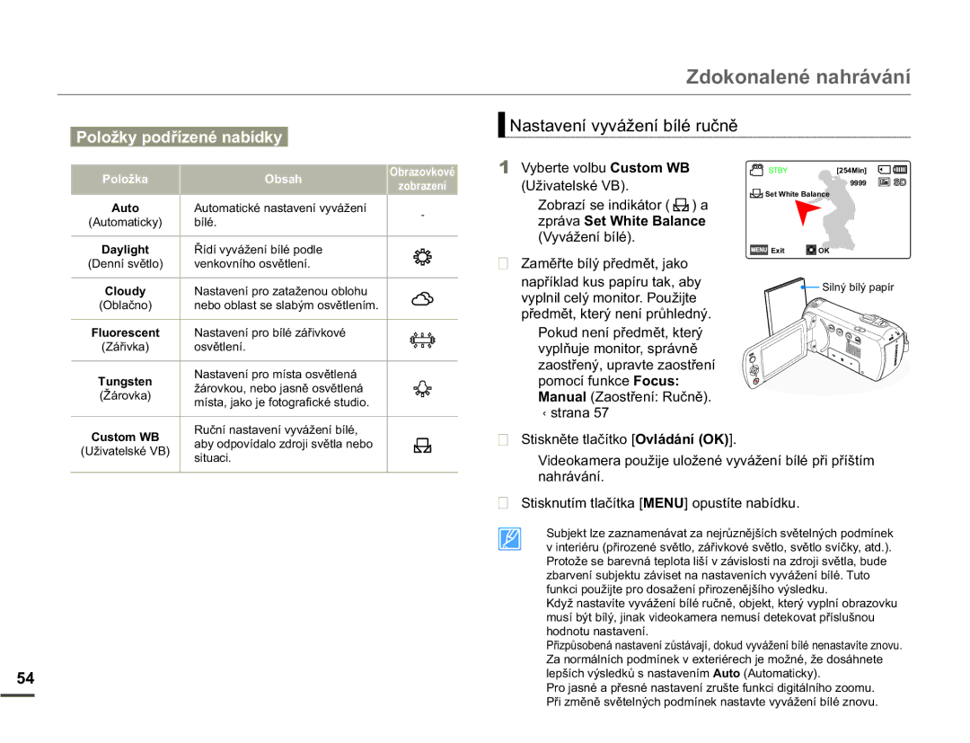 Samsung SMX-F70BP/EDC 1DVWDYHQtY\YiåHQtEtOpUXþQČ, QDSĜtNODGNXVSDStUXWDNDE\, 6WLVNQČWHWODþtWNR2YOiGiQt2. 