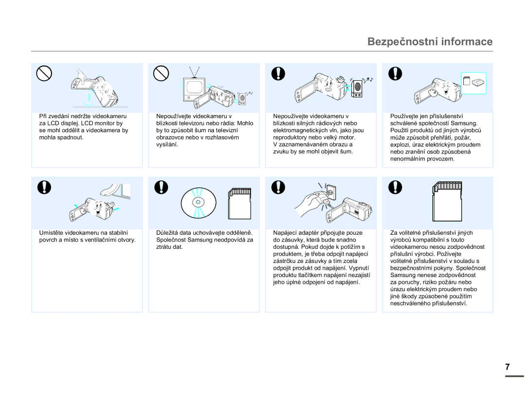 Samsung SMX-F70BP/EDC manual 3ĜLYHGiQtQHGUåWHYLGHRNDPHUX, 1HSRXåtYHMWHYLGHRNDPHUXY, IVWUþNXHiVXYN\DWtPFHOD 