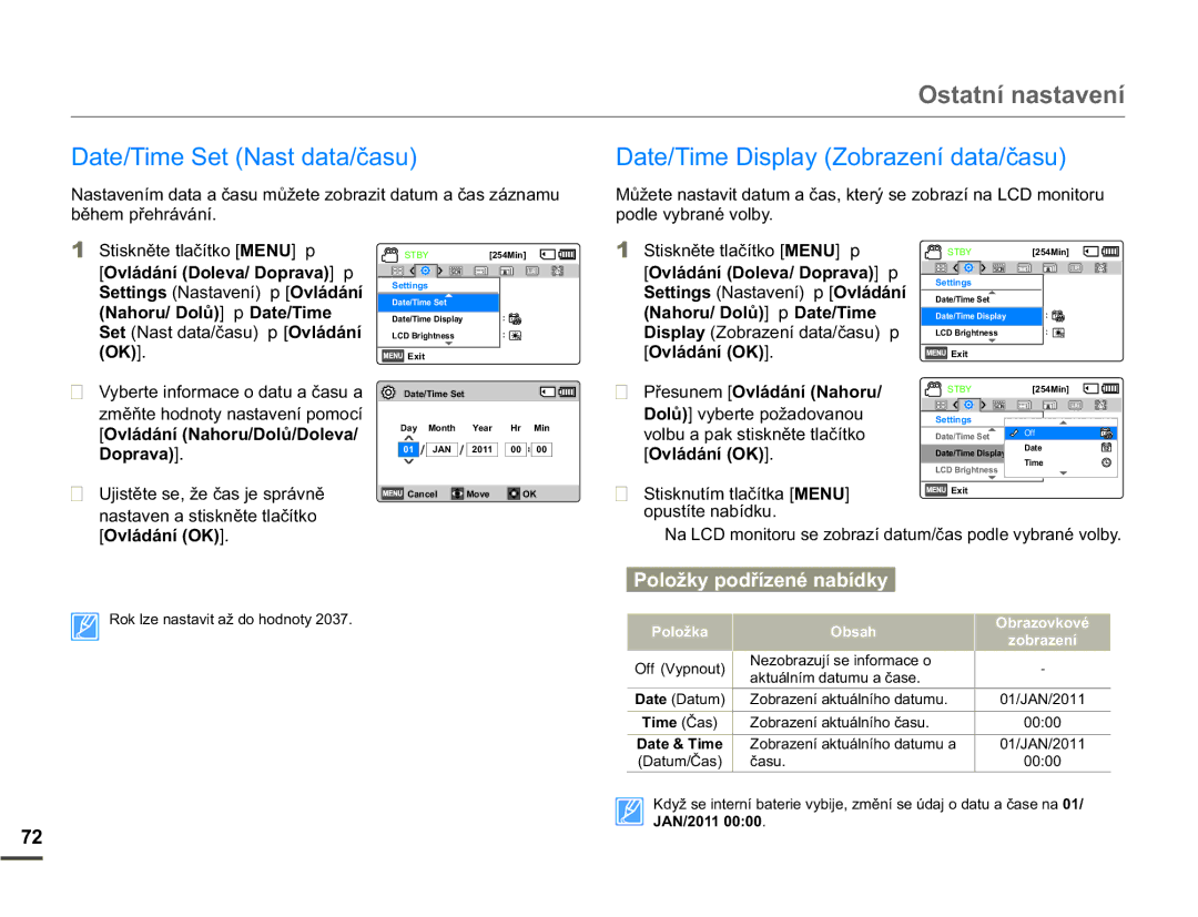 Samsung SMX-F70BP/EDC manual DWH7LPH6HW1DVWGDWDþDVX, DWH7LPHLVSOD\=REUDHQtGDWDþDVX, EČKHPSĜHKUiYiQt 