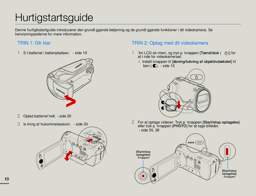 Samsung SMX-F70BP/EDC manual Hurtigstartsguide, Trin 1 Gør klar 