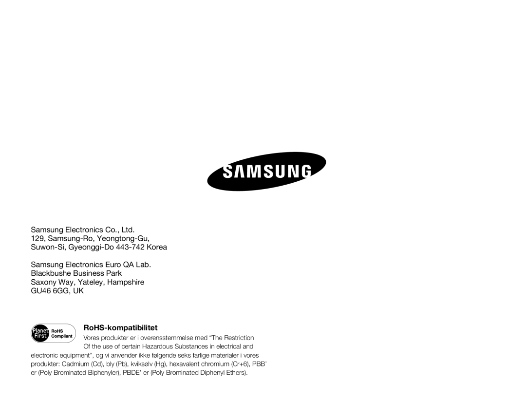 Samsung SMX-F70BP/EDC manual RoHS-kompatibilitet 