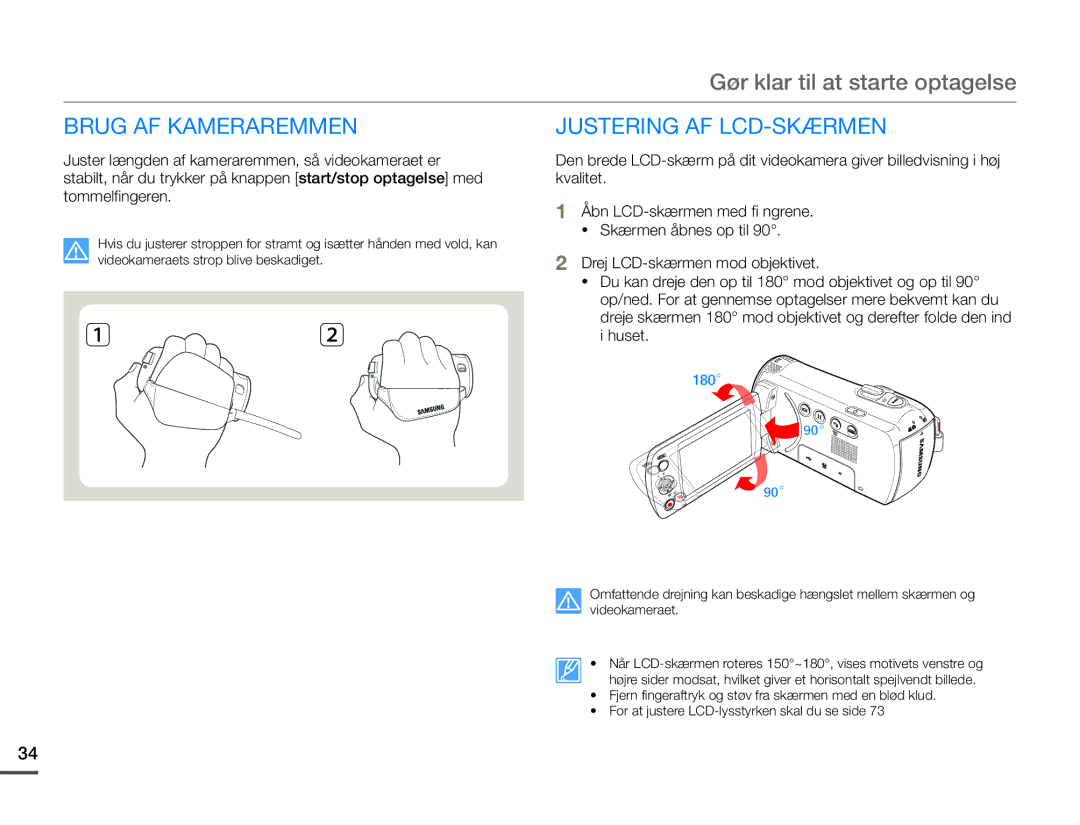 Samsung SMX-F70BP/EDC manual Brug AF Kameraremmen, Justering AF LCD-SKÆRMEN 