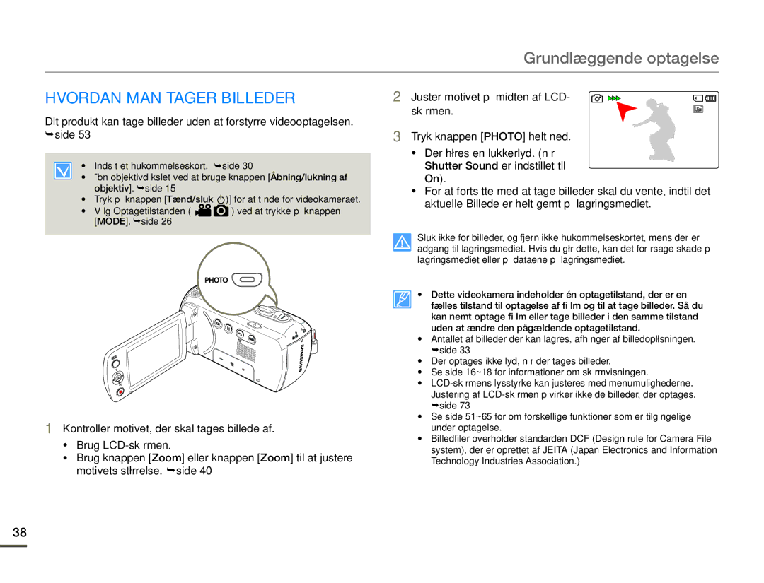 Samsung SMX-F70BP/EDC manual Hvordan MAN Tager Billeder 