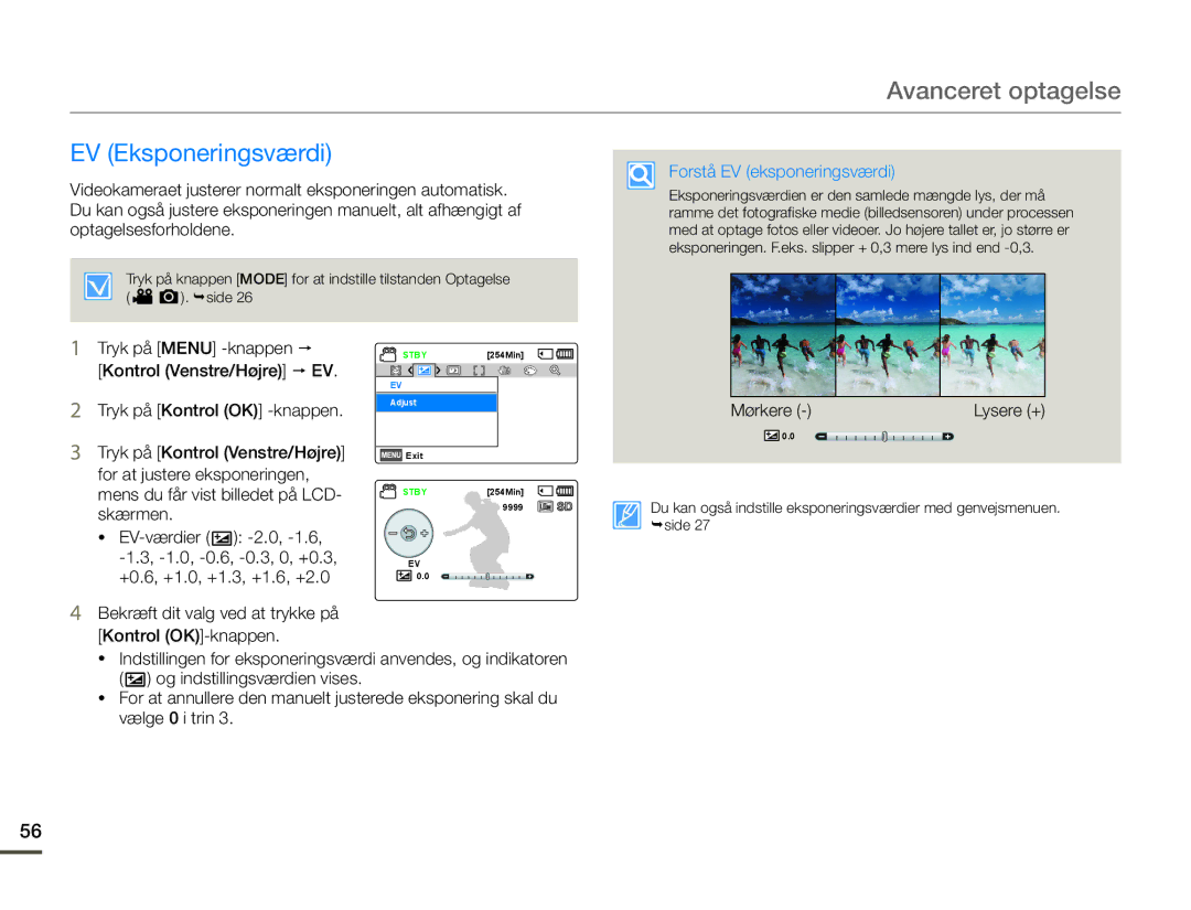 Samsung SMX-F70BP/EDC manual EV Eksponeringsværdi 